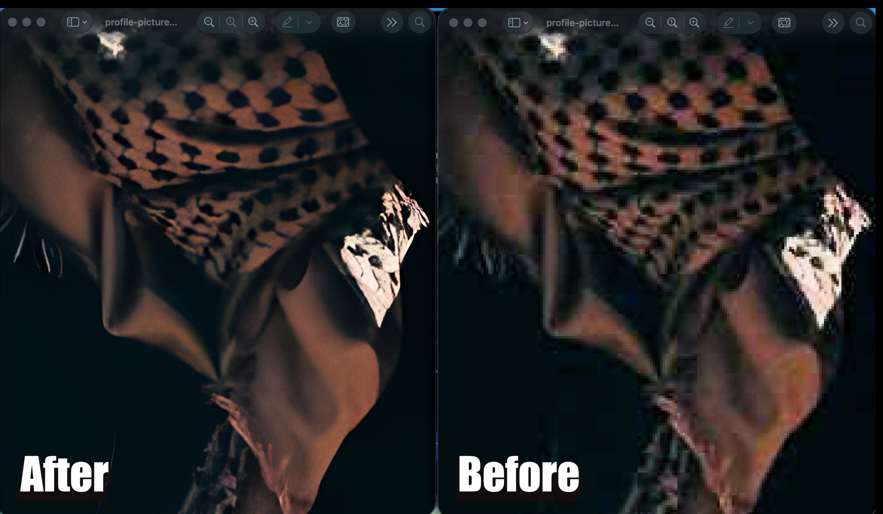 Before and after AI upscaling